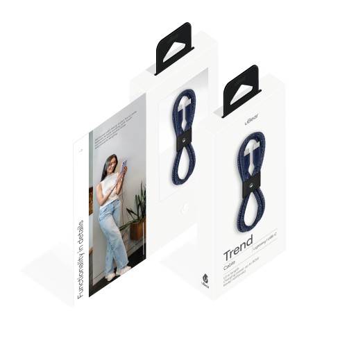 Зарядный кабель uBear Trend, USB-C/Lightning , 60Вт, 1,2м, синий