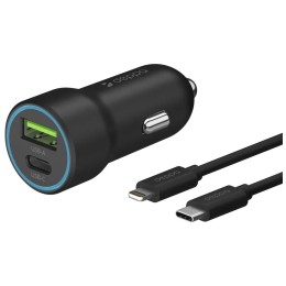 АЗУ Deppa USB-C + USB A, PD 3.0, QC 3.0, 20W, дата-кабель USB-C - Lightning (MFI), 1.2м, черный