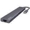 USB Type-C хаб 7-в-1 Deppa , HDMI, Power Delivery, 2xUSB 3.0, RJ45, microSD/SD, графит