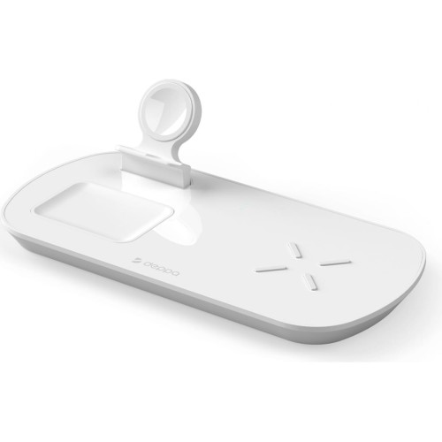 Зарядная станция Deppa 3 в 1: iPhone, Apple Watch, Airpods, беспроводная, 17,5 Вт, белый
