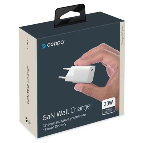 СЗУ USB-C Deppa, Power Delivery, GaN, 20Вт, белый