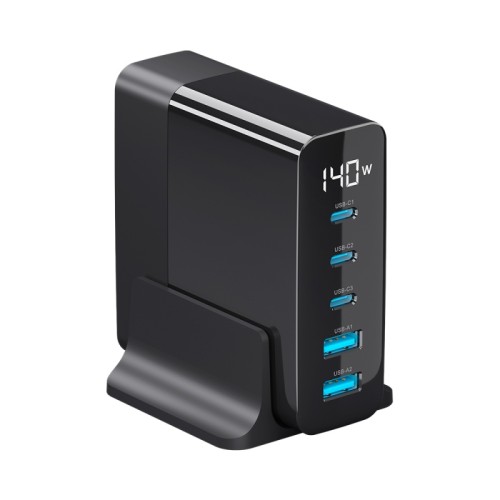 Зарядная станция Deppa 3xUSB Type-C, 2xUSB, PD, QC, 140Вт, черный