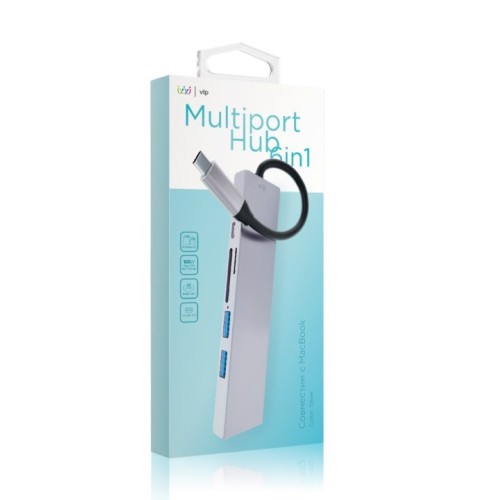 Адаптер VLP USB-C Multiport Hub 6 в 1, серебристый