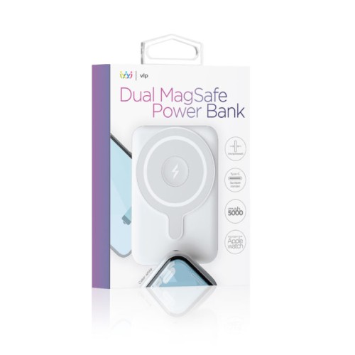 Аккумулятор внешний VLP Dual Magsafe PowerBank 5000 mAh, 3A, USB-C, белый