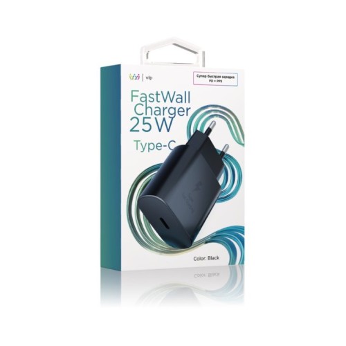 Сетевое зарядное устройство VLP 25Вт USB-C, PD, PPS, черный