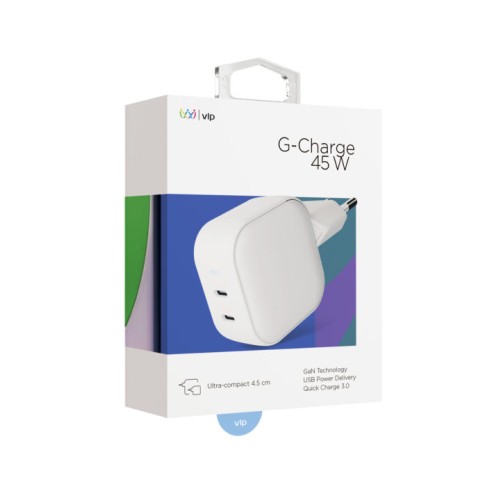 Сетевое зарядное устройство VLP G-Charge 45Вт USB-C+USB-С, PD, QC, белый