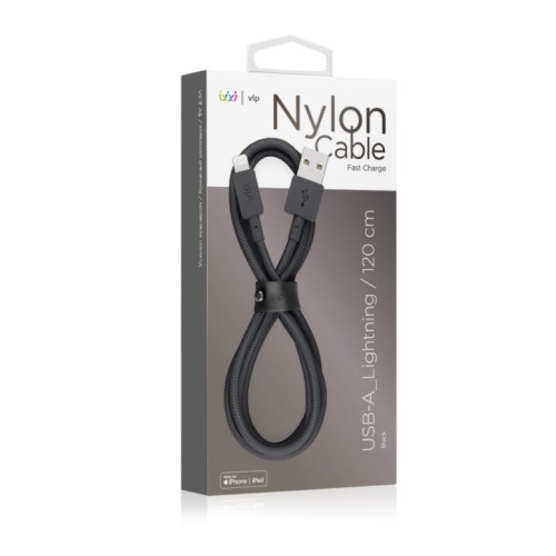 Дата-кабель VLP Nylon Cable USB A - Lightning MFI, 1.2м, черный