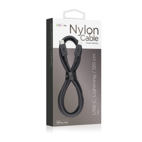 Дата-кабель VLP Nylon Cable USB С - Lightning MFI, 1.2м, черный