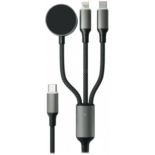 Дата-кабель VLP Dragon Cable 3 in 1 USB С - USB-C+Lightning+Watch, 1.2м, серый космос
