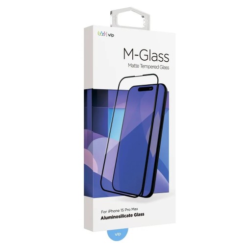Стекло защитное 2.5D VLP M-Glass для iPhone 15 ProMax с черной рамкой, матовое