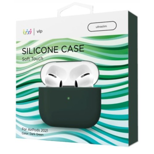 Чехол силиконовый VLP Soft Touch, тонкий силикон, для AirPods (3rd generation), темно-зеленый