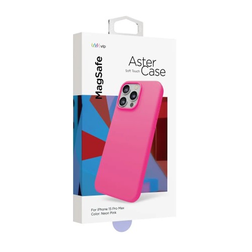 Чехол защитный VLP Aster Case с MagSafe для iPhone 15 ProMax, неоновый розовый