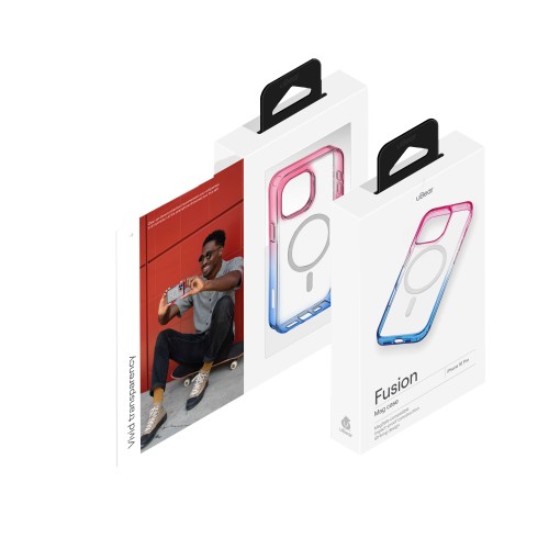 Чехол защитный uBear Fusion Mag Case для iPhone 16 Pro, MagSafe совместимый, усиленный, сине-розовый