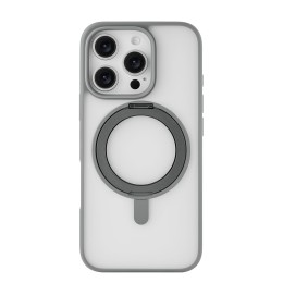 Чехол защитный uBear Clip 360 Mag Case для iPhone 16 Pro, MagSafe совместимый, с вращающейся магнитной подставкой, силк-тач, серый