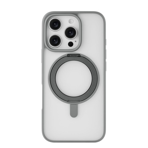 Чехол защитный uBear Clip 360 Mag Case для iPhone 16 Pro, MagSafe совместимый, с вращающейся магнитной подставкой, силк-тач, серый
