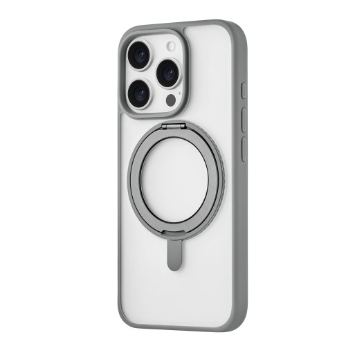 Чехол защитный uBear Clip 360 Mag Case для iPhone 16 Pro, MagSafe совместимый, с вращающейся магнитной подставкой, силк-тач, серый