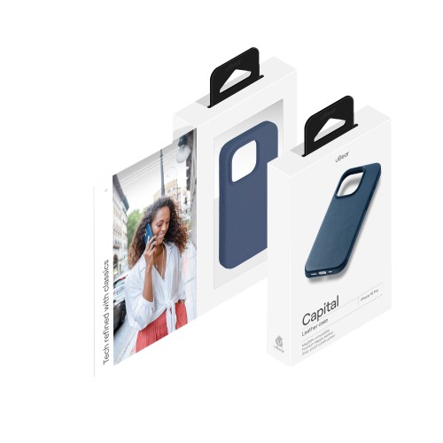 Чехол защитный uBear Capital Case для iPhone 16 Pro, натуральная кожа, MagSafe совместимый, синий