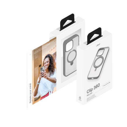 Чехол защитный uBear Clip 360 Mag Case для iPhone 16 Pro Max, MagSafe совместимый, с вращающейся магнитной подставкой, силк-тач, серый