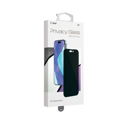 Стекло защитное 2,5D "vlp" Privacy Glass для iPhone 16 Pro с черной рамкой