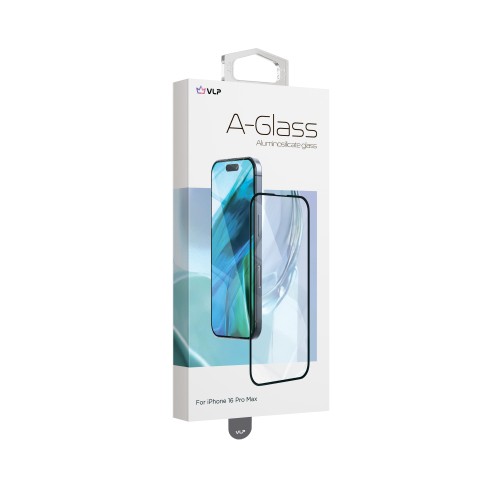 Стекло защитное 2,5D "vlp" A-Glass для iPhone 16 Pro Max с черной рамкой