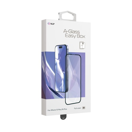 Стекло защитное 3D "vlp" A-Glass Easy Box для iPhone 15 Plus/16 Plus с черной рамкой
