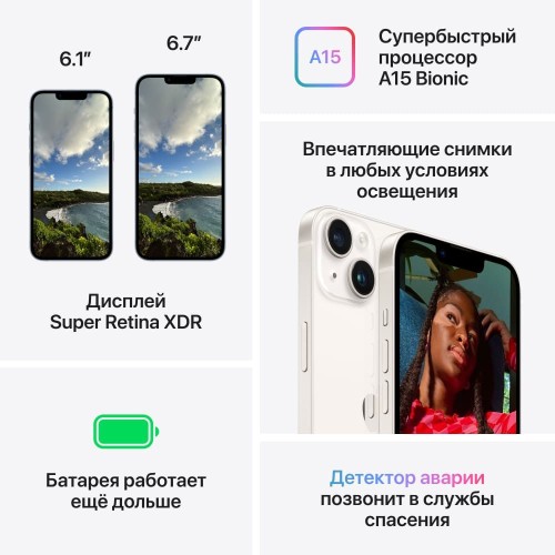 iPhone 14, 256 ГБ, Белый