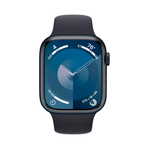 Apple Watch Series 9, 45 мм, корпус из алюминия цвета «Тёмная ночь», спортивный ремешок, размер M/L