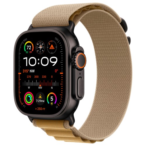 Apple Watch Ultra 2 GPS + Cellular, 49 мм, корпус из черного титана, ремешок Alpine цвета «загар», размер S
