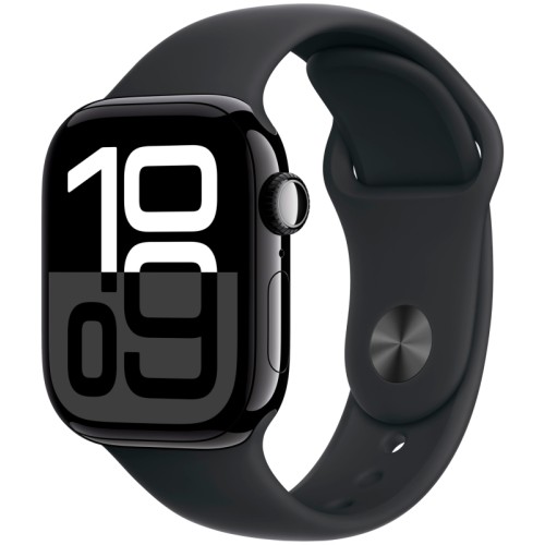 Apple Watch Series 10, 42 мм, корпус из алюминия цвета «чёрный глянец», спортивный ремешок, размер S/M