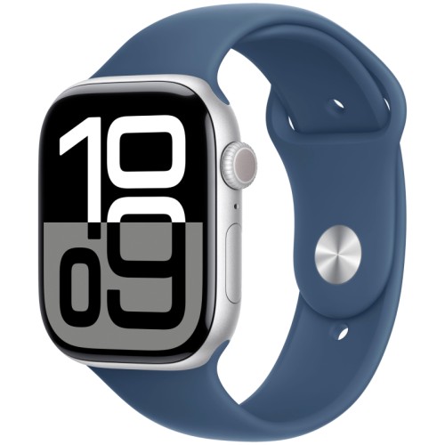 Apple Watch Series 10, 46 мм, корпус из алюминия цвета серебристый, спортивный ремешок, размер M/L