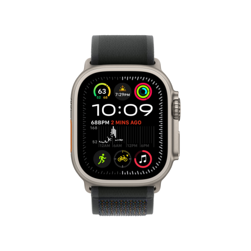 Apple Watch Ultra 2 GPS + Cellular, 49 мм, корпус из бежевого титана, ремешок Trail чёрного цвета, размер S/M
