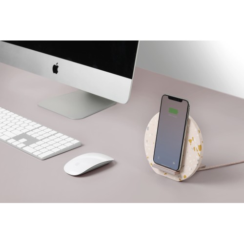 DOCK WIRELESS TERRAZZO БЗУ стандарта Qi, мощность 10W, с подставкой, цвет: розовый