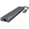 USB Type-C хаб 7-в-1 Deppa , HDMI, Power Delivery, 2xUSB 3.0, RJ45, microSD/SD, графит