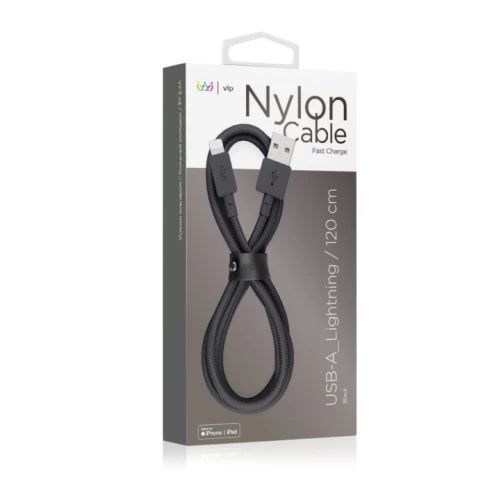Дата-кабель VLP Nylon Cable USB A - Lightning MFI, 1.2м, черный