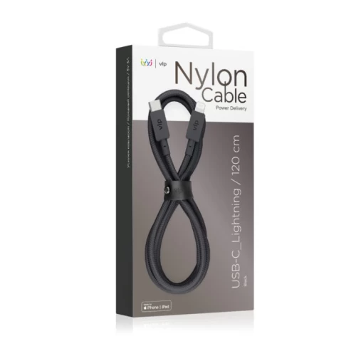 Дата-кабель VLP Nylon Cable USB С - Lightning MFI, 1.2м, черный