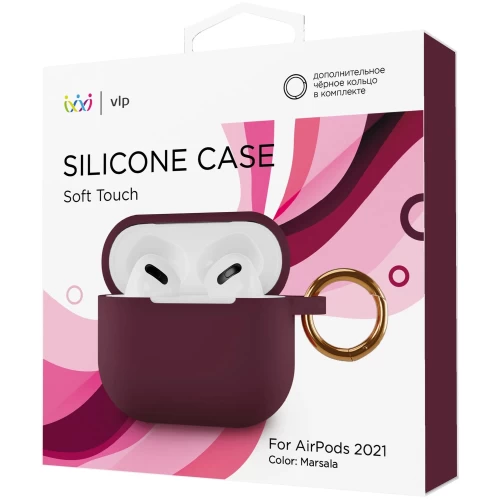 Чехол силиконовый VLP Soft Touch, с кольцом, для AirPods (3rd generation), марсала