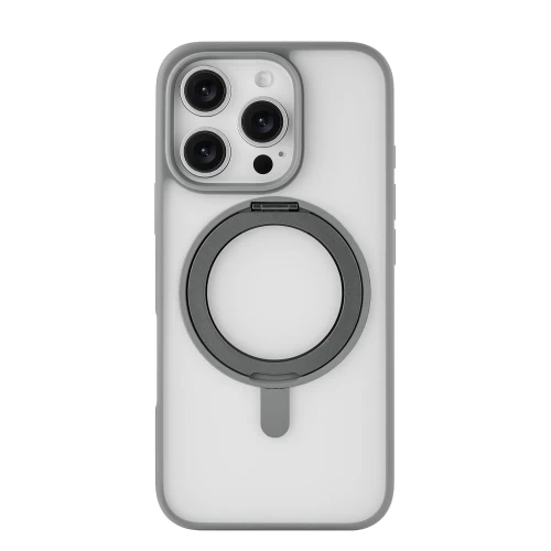 Чехол защитный uBear Clip 360 Mag Case для iPhone 16 Pro, MagSafe совместимый, с вращающейся магнитной подставкой, силк-тач, серый