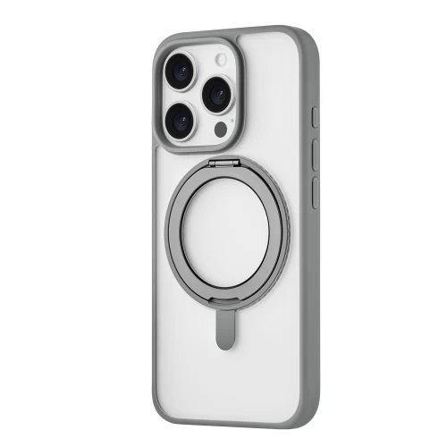 Чехол защитный uBear Clip 360 Mag Case для iPhone 16 Pro, MagSafe совместимый, с вращающейся магнитной подставкой, силк-тач, серый