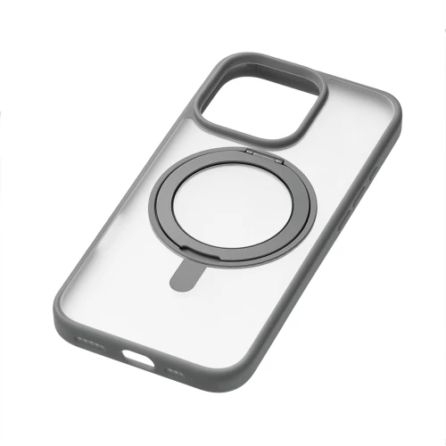 Чехол защитный uBear Clip 360 Mag Case для iPhone 16 Pro, MagSafe совместимый, с вращающейся магнитной подставкой, силк-тач, серый