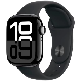 Apple Watch Series 10, 42 мм, корпус из алюминия цвета «чёрный глянец», спортивный ремешок, размер M/L